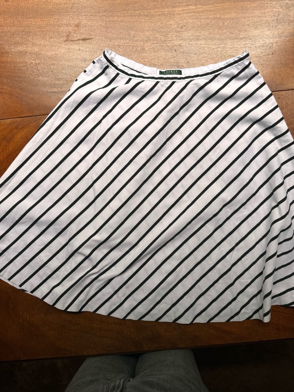 Lauren Ralph Lauren Black Striped A-Line Skirt Size 10 Classic Preppy Midi - Picture 2 of 6